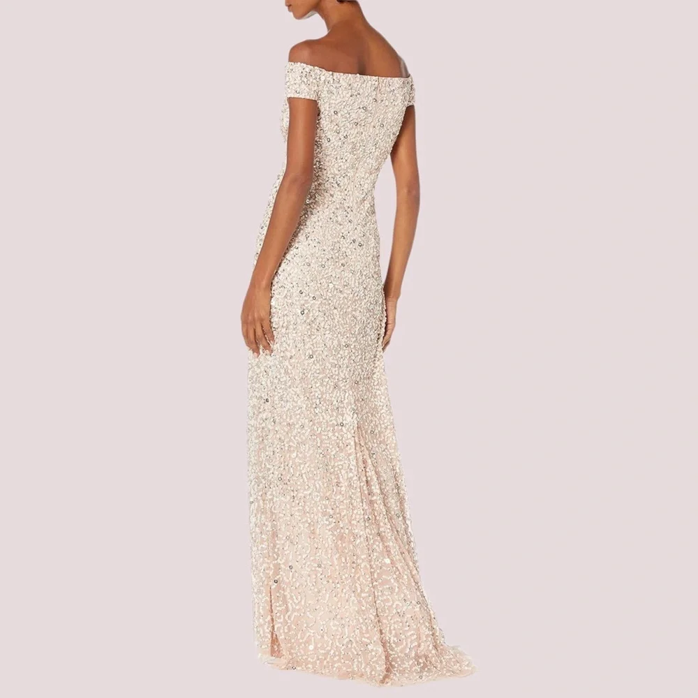 NWT Adrianna Papell Off The Shoulder Sequin Beaded Gown - 6 - Picture 2 of 6